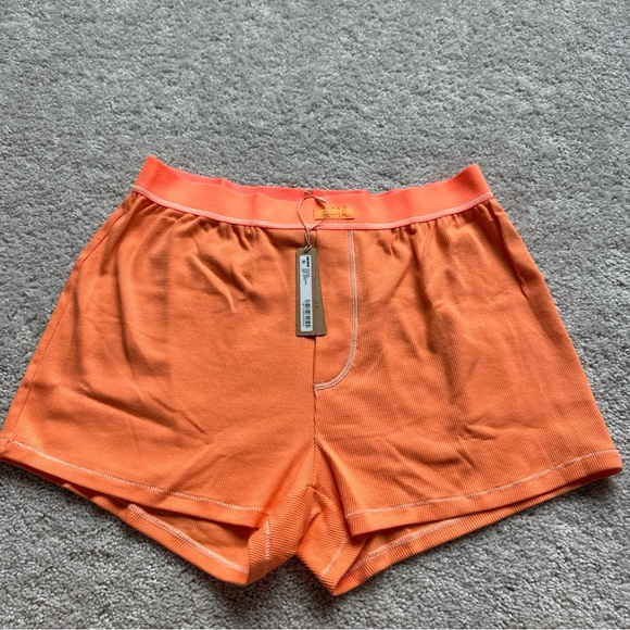 Skims Loose Boxer Cotton Rib Apricot Orange Womens Sz S New With Tags - Picture 1 of 7